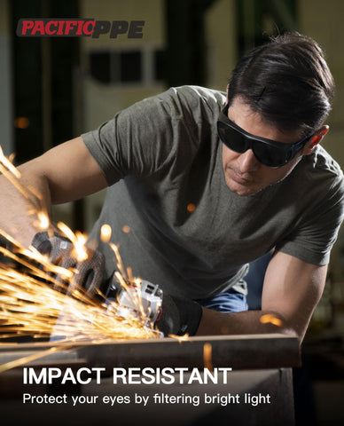 PACIFIC PPE IR5 green-tinted lenses filter bright light for precise metalwork.