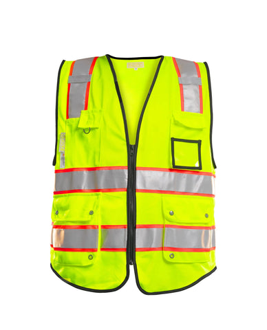 PACIFIC PPE safety vest front view with high visibility yellow and reflective strips