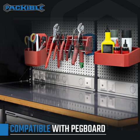 Packible Manta Mount shown with pegboard compatibility for versatile hanging options.