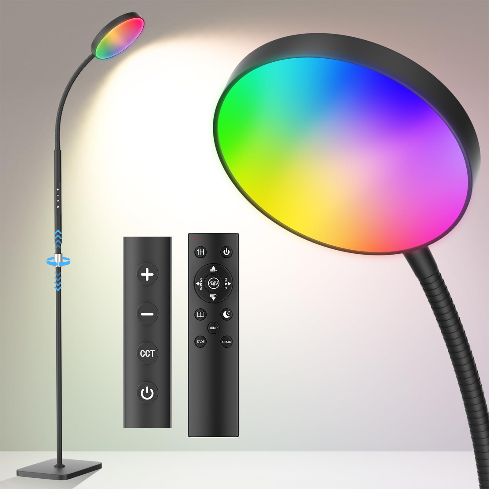 PACOVY floor lamp in full view provides wide illumination for living rooms and workspaces.