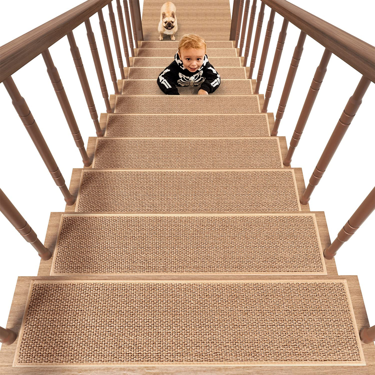 PADOOR non-slip stair treads with rubber backing for secure grip.