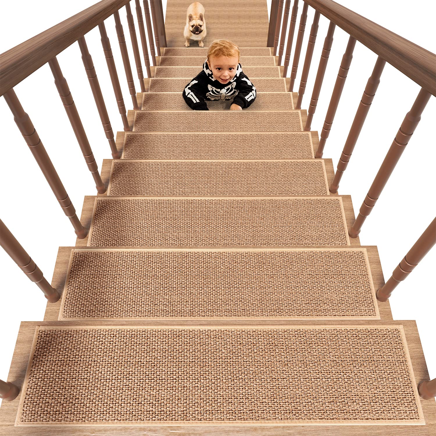 PADOOR non-slip stair treads with rubber backing secure wooden stairs.