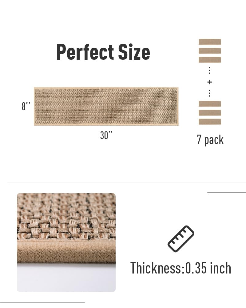 PADOOR beige stair treads offer residue-free setup on smooth stairs.