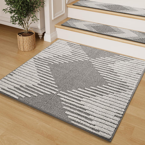 PADOOR non-slip grey stair treads on wooden stairs for secure footing