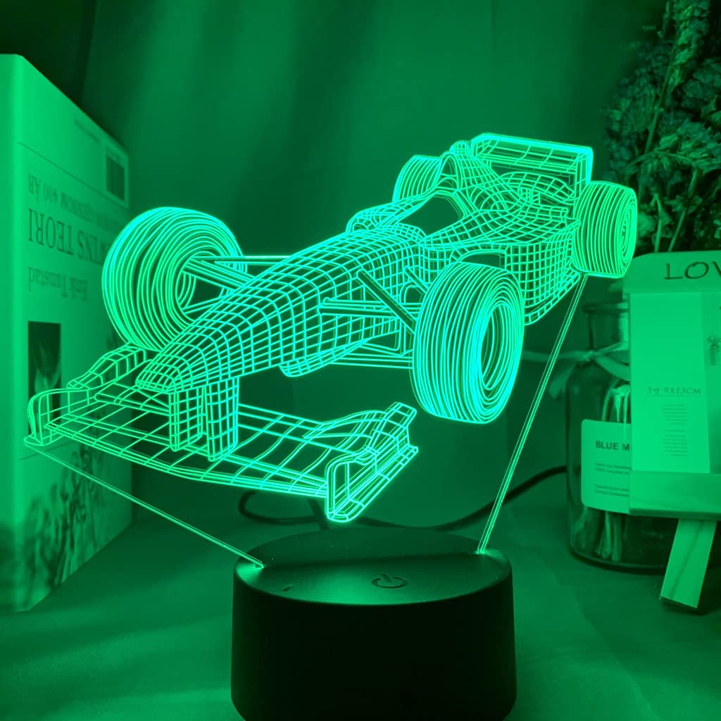 Paesteffe F1 racing car illusion lamp base with 3D effect for kids' rooms.