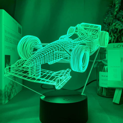 Paesteffe F1 racing car illusion lamp base with 3D effect for kids' rooms.