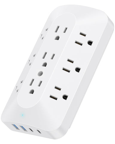 PAEWOK 9-outlet extender front view for a clean power setup in the living space