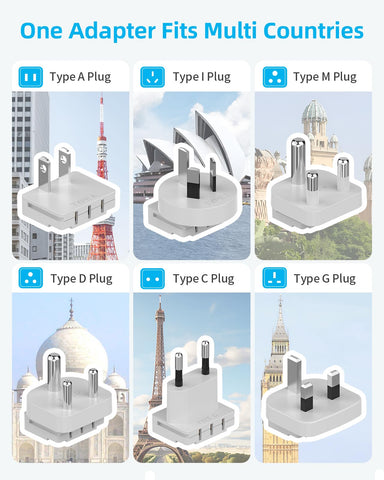 Detachable plug types EU UK US AU for universal compatibility