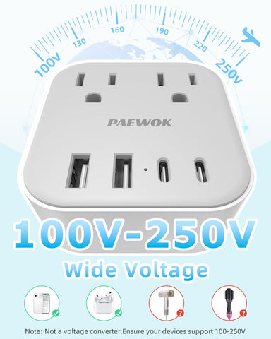 PAEWOK side-prong detachable plugs secure a sturdy setup across outlets.