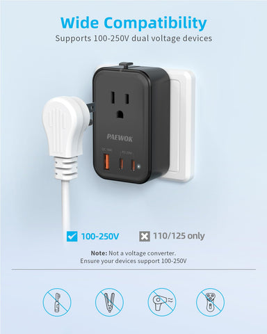 PAEWOK PD 20W travel adapter cruise-ready design fits backpacks