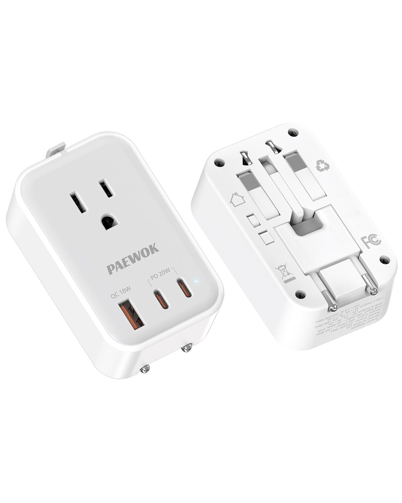 Paewok Travel Adapter PD20W with ports visible for fast charging.