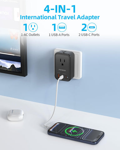 PAEWOK PD 20W travel adapter USB-C ports enable fast PD charging