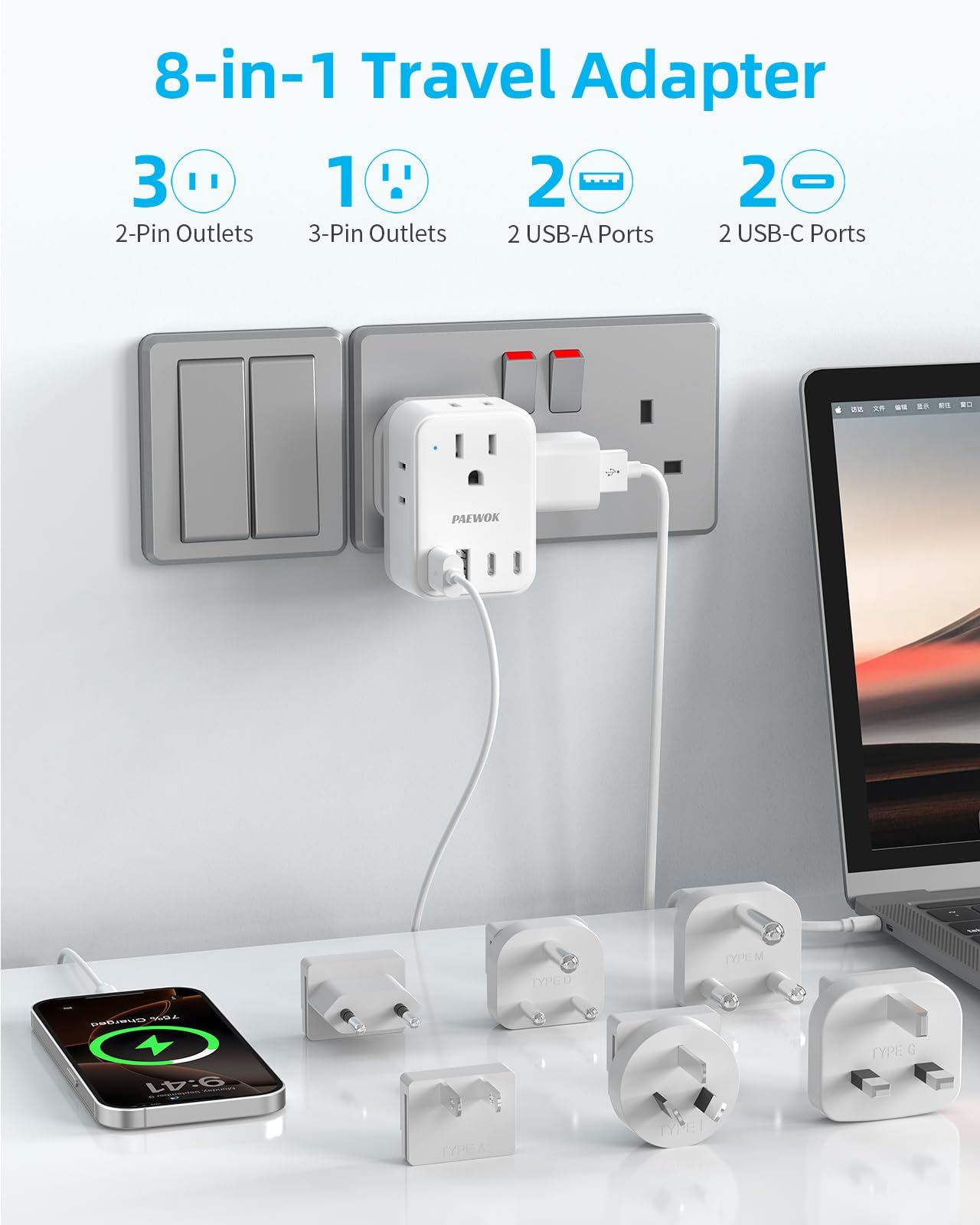 PAEWOK USB C ports on front for fast charging