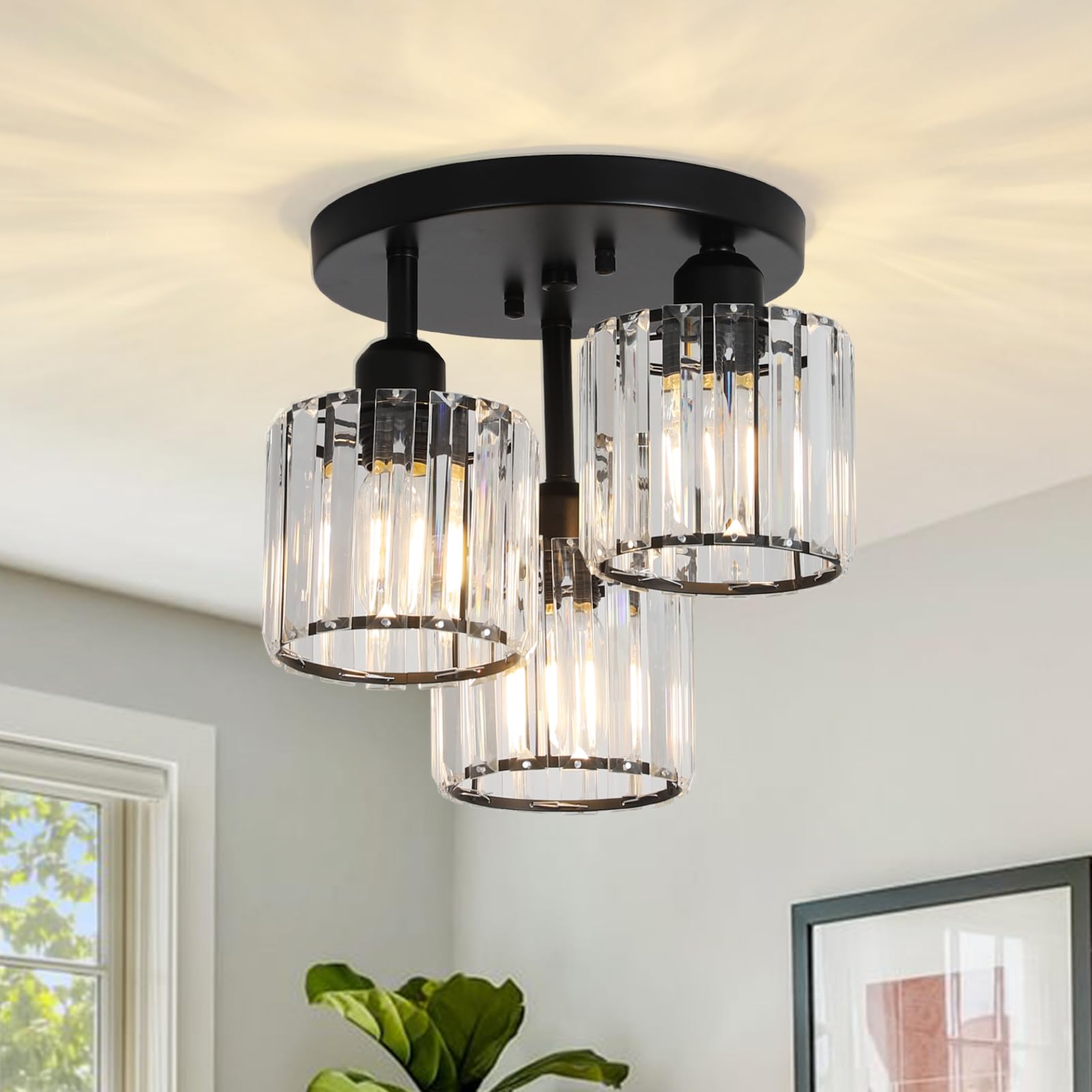 PAUFUL crystal-shade 3-light fixture enhances ambient glow.