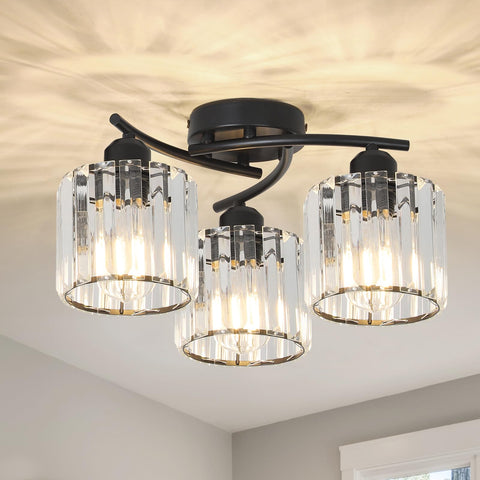 PAUFUL crystal semi-flush mount with clear shades for ambient hallway lighting
