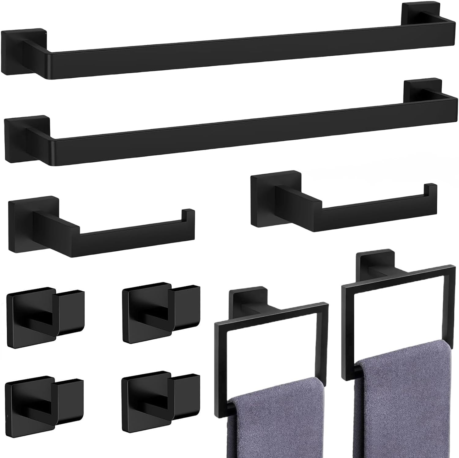 PAHSFS 24-inch towel bar in matte black for organized bathroom storage.