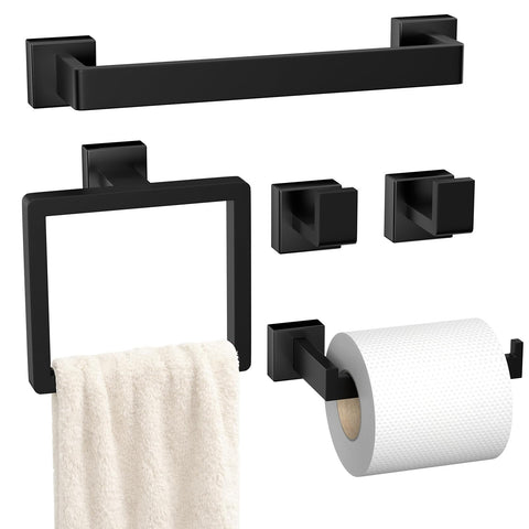 PAHSFS 5-Pieces Matte Black Towel Bar enhances bathroom organization with a premium 16-inch design.