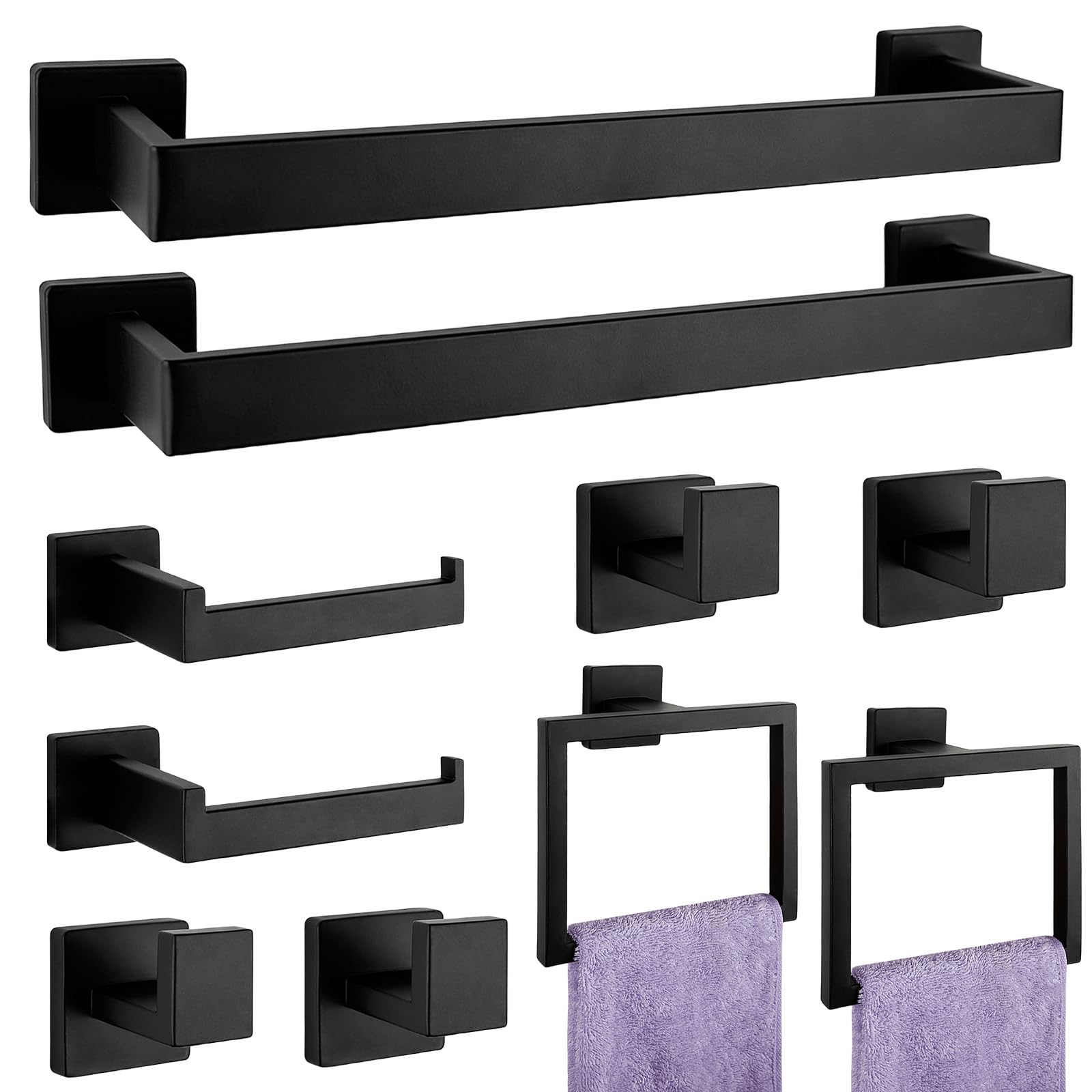 PAHSFS towel bar 16-inch matte black for tidy bathroom organization