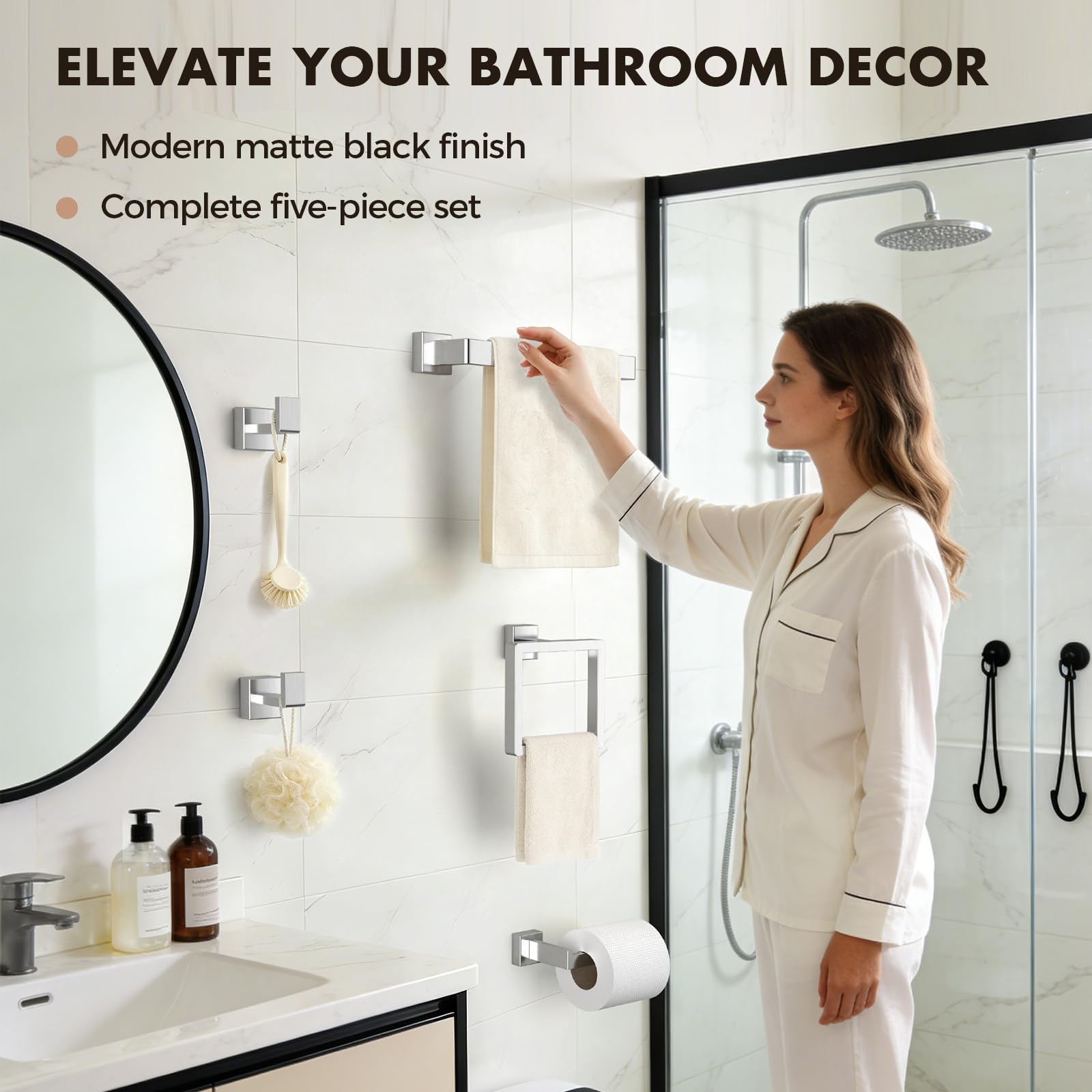 PAHSFS brushed nickel bathroom hardware set complements full bathroom design