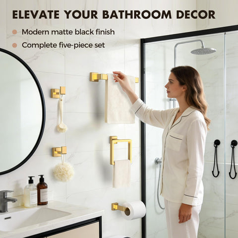 PAHSFS gold bathroom hardware set shown as a cohesive ensemble