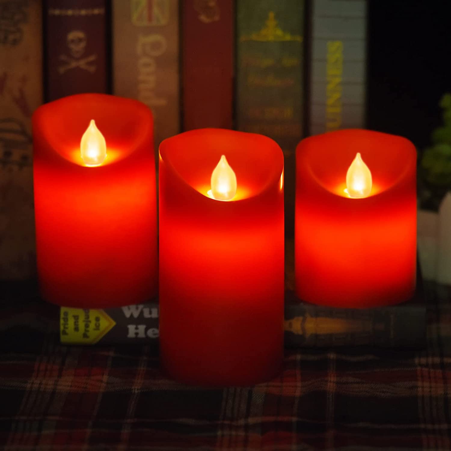 Paichi flameless red candle 5-inch highlighting wax texture for elegant decor.