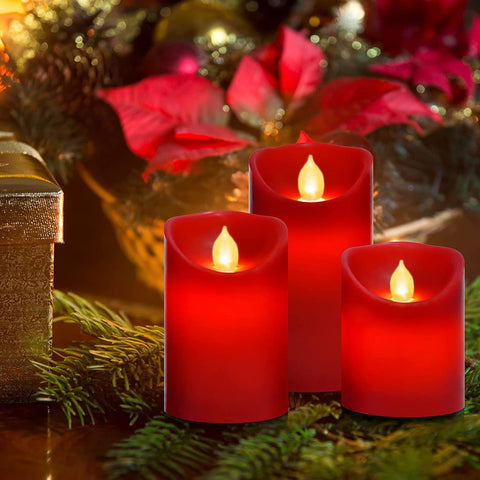 Paichi flameless red candle 6-inch providing warm glow for centerpiece lighting.
