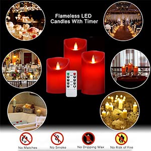 Paichi red flameless candles set ideal for holidays and parties decor.