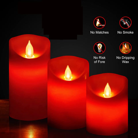 Close-up of Paichi wax-textured red candle with flame-sim for mood setting.