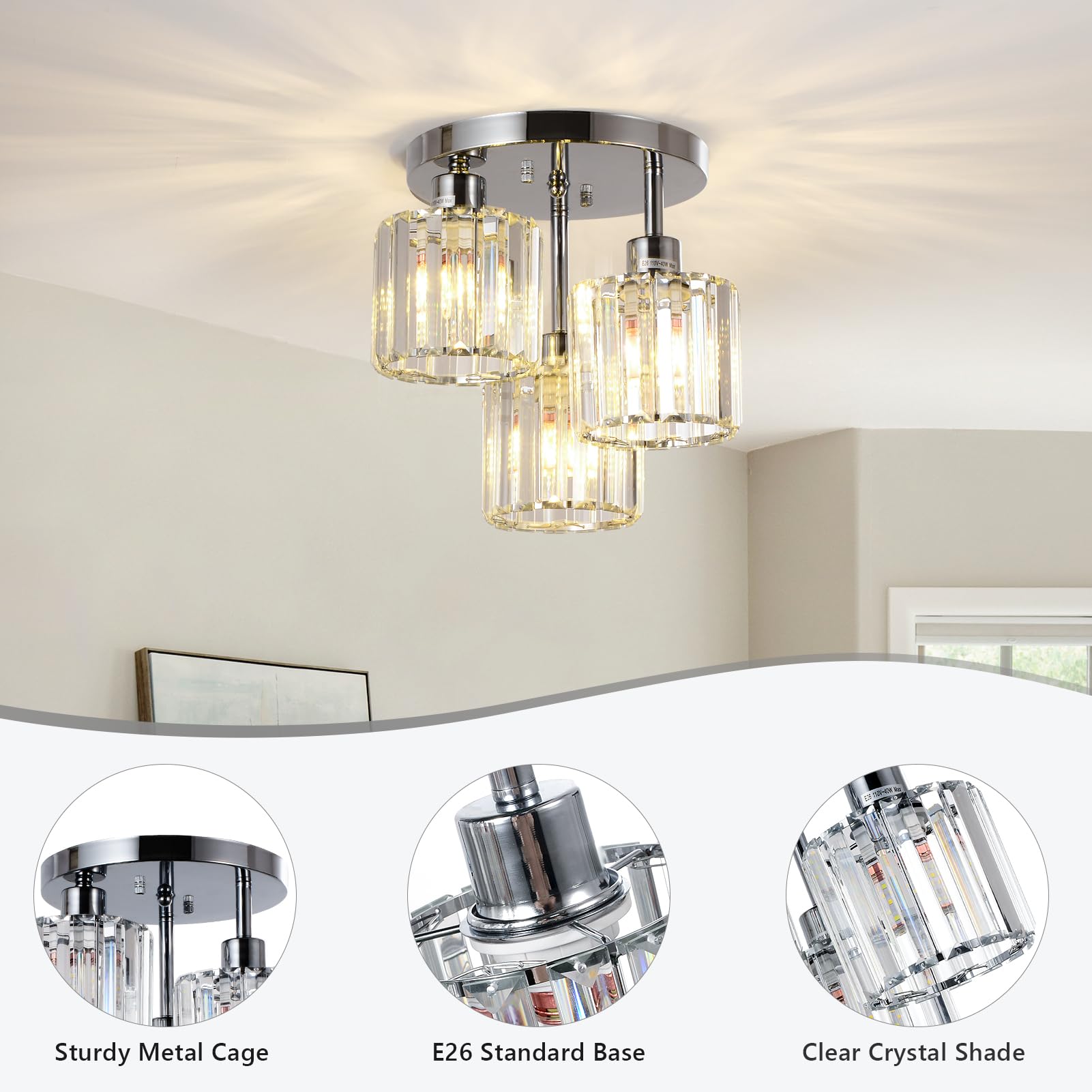 PAUFUL three E26 sockets support dimmable bulbs for customizable mood.