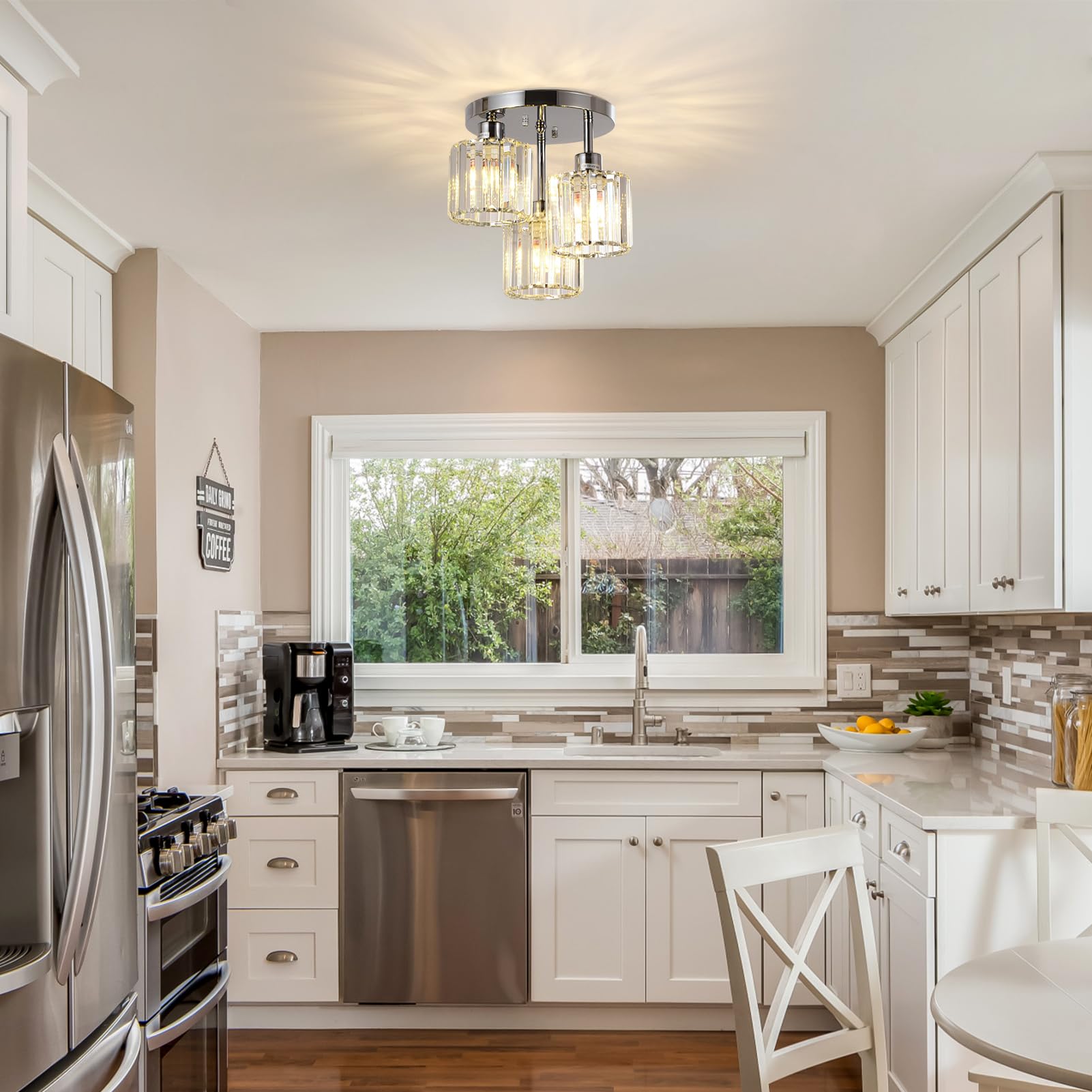 PAUFUL three-light fixture supports LED, CFL, and halogen bulbs.