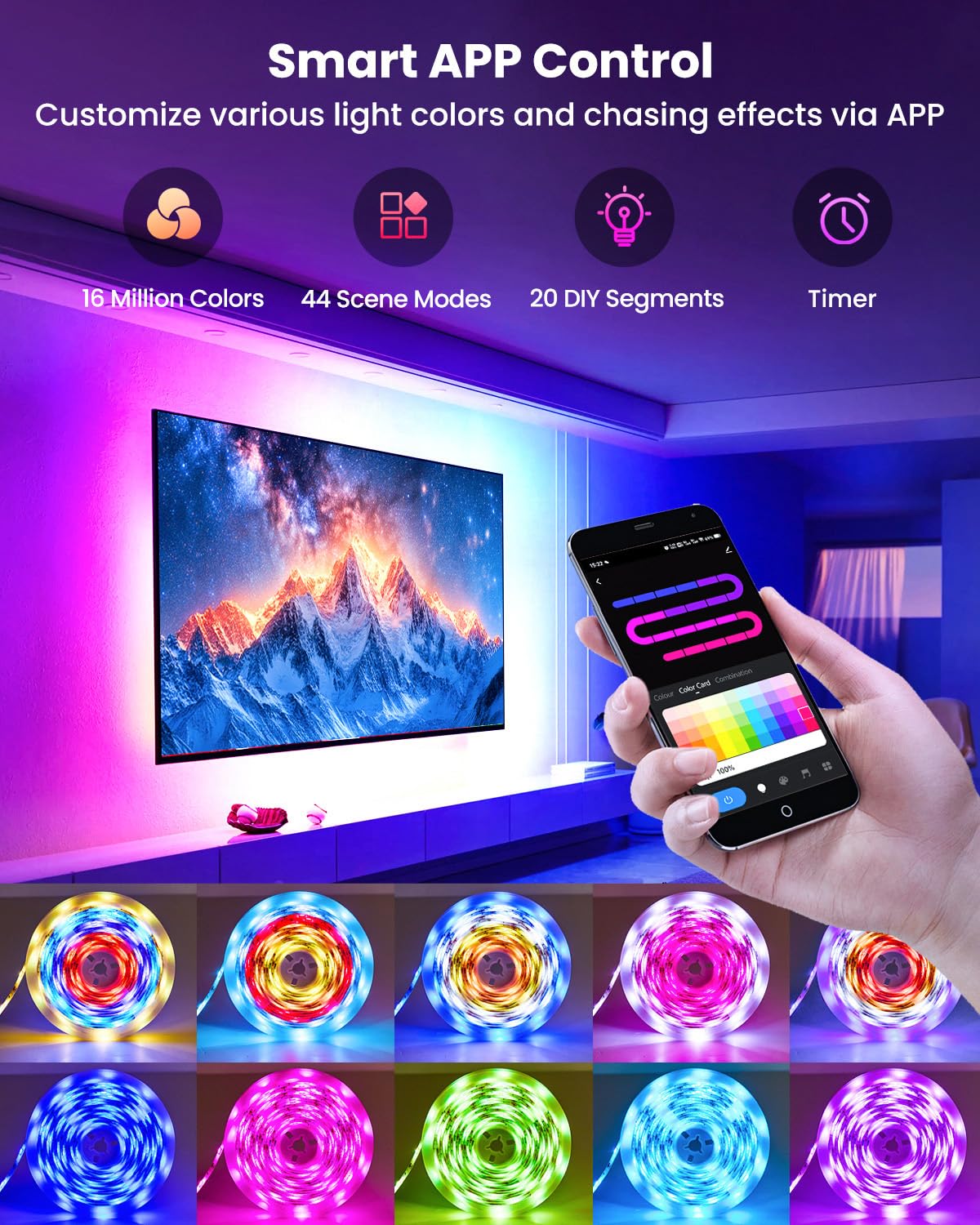 44 scene modes provide mood-appropriate lighting for movies and gaming.