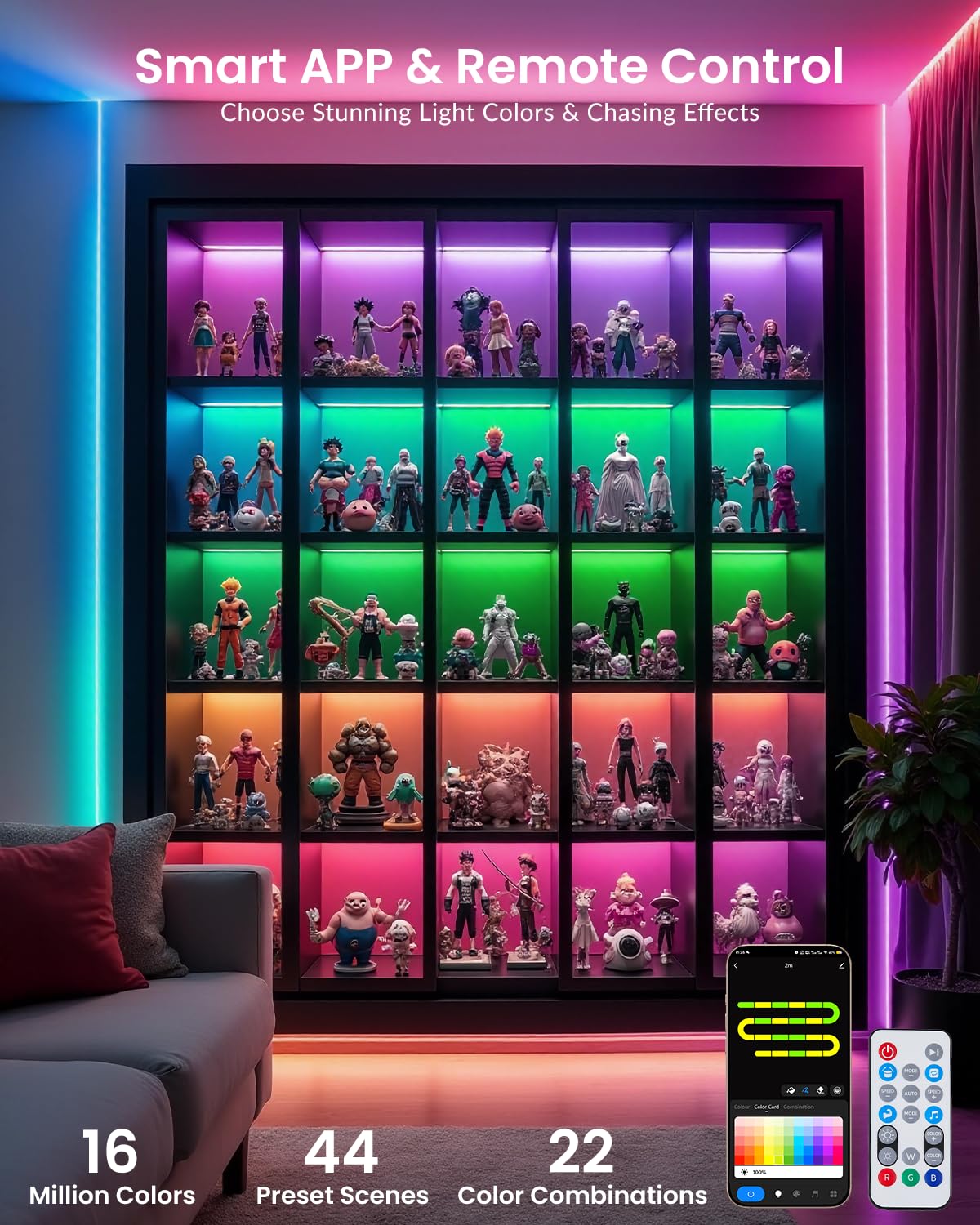 Pak LED lights provide 16 million colors plus 55 color cards for options.
