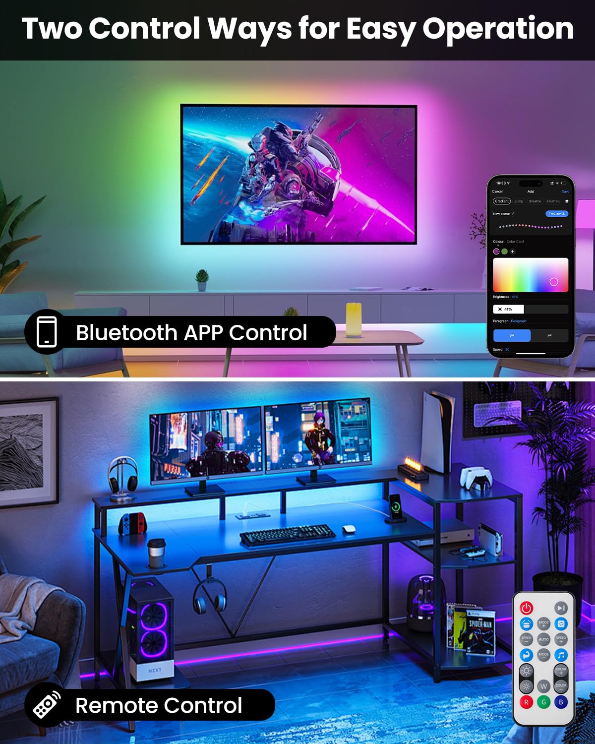 Pak LED lights sync to music for a lively atmosphere.