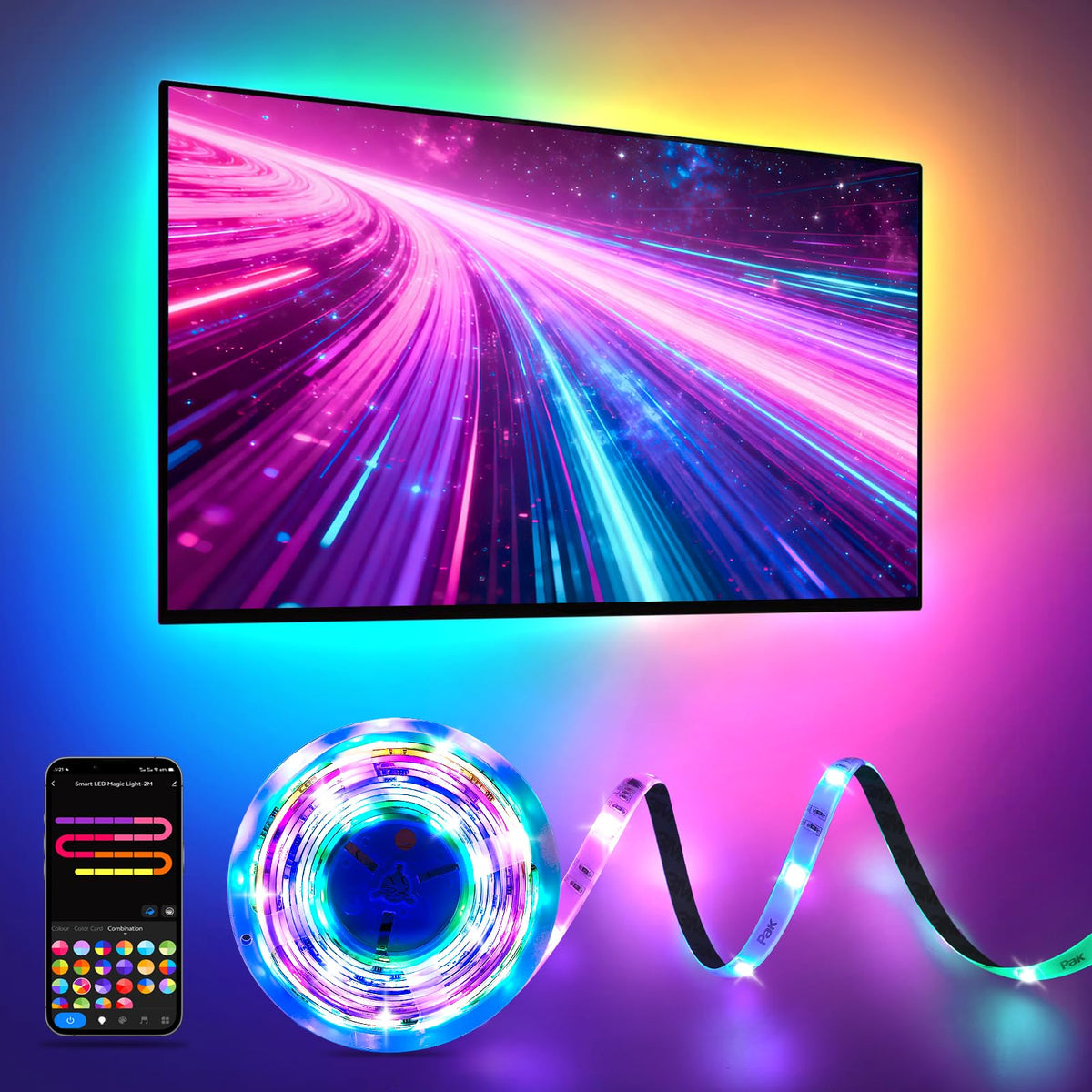 Pak RGBIC LED strip for bedroom mood lighting and color play