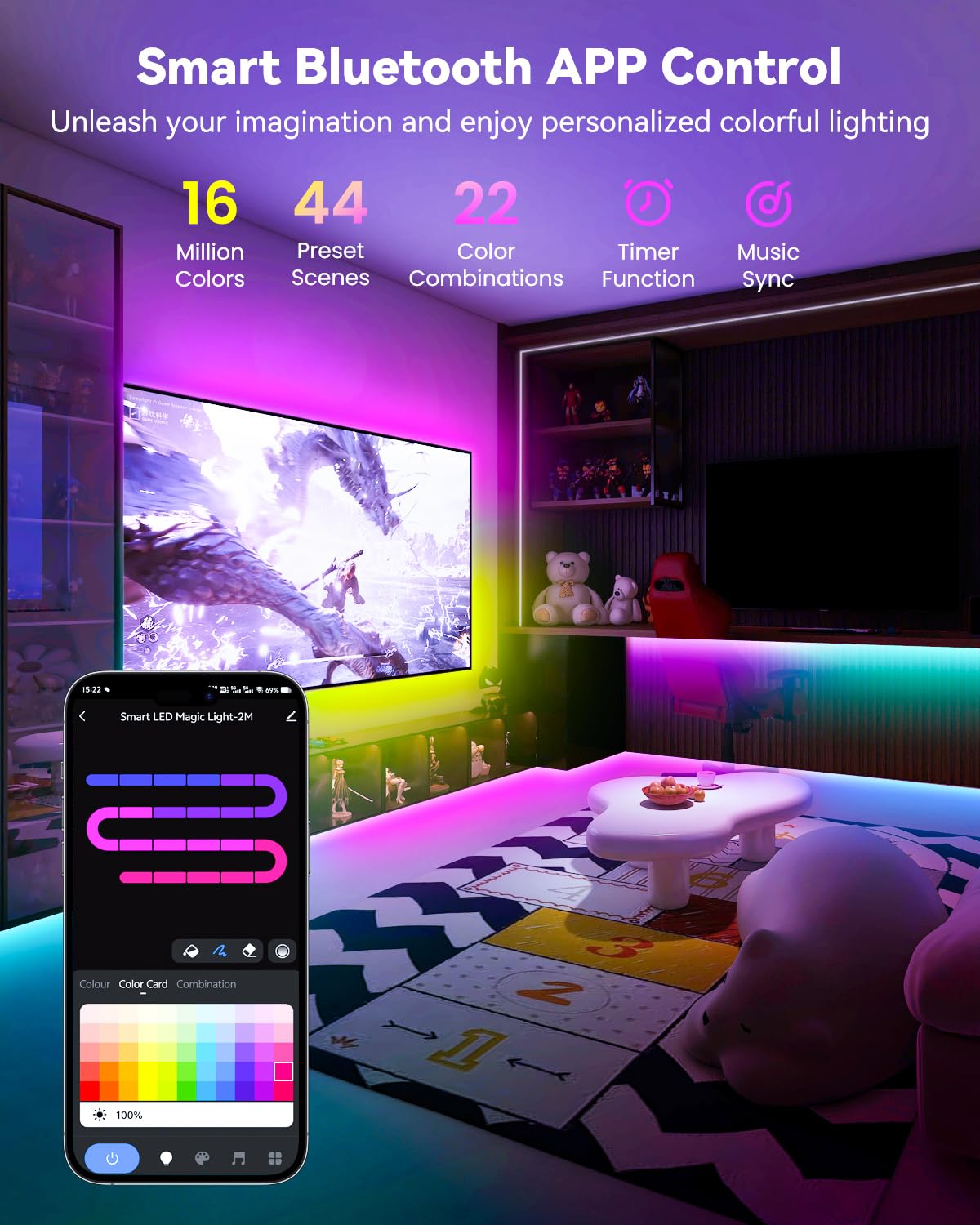 Pak RGBIC LED strip dimmable backlight for desks and studios