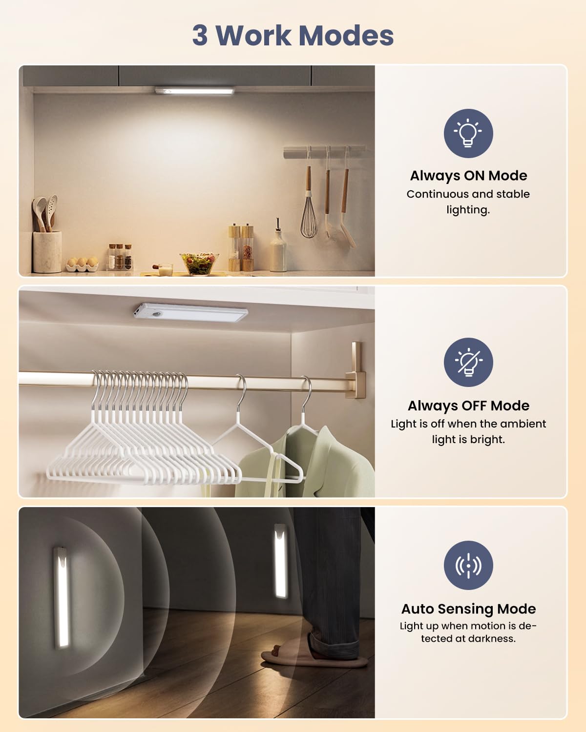 Pak USB Type-C charging cable powers the cordless closet light quickly.