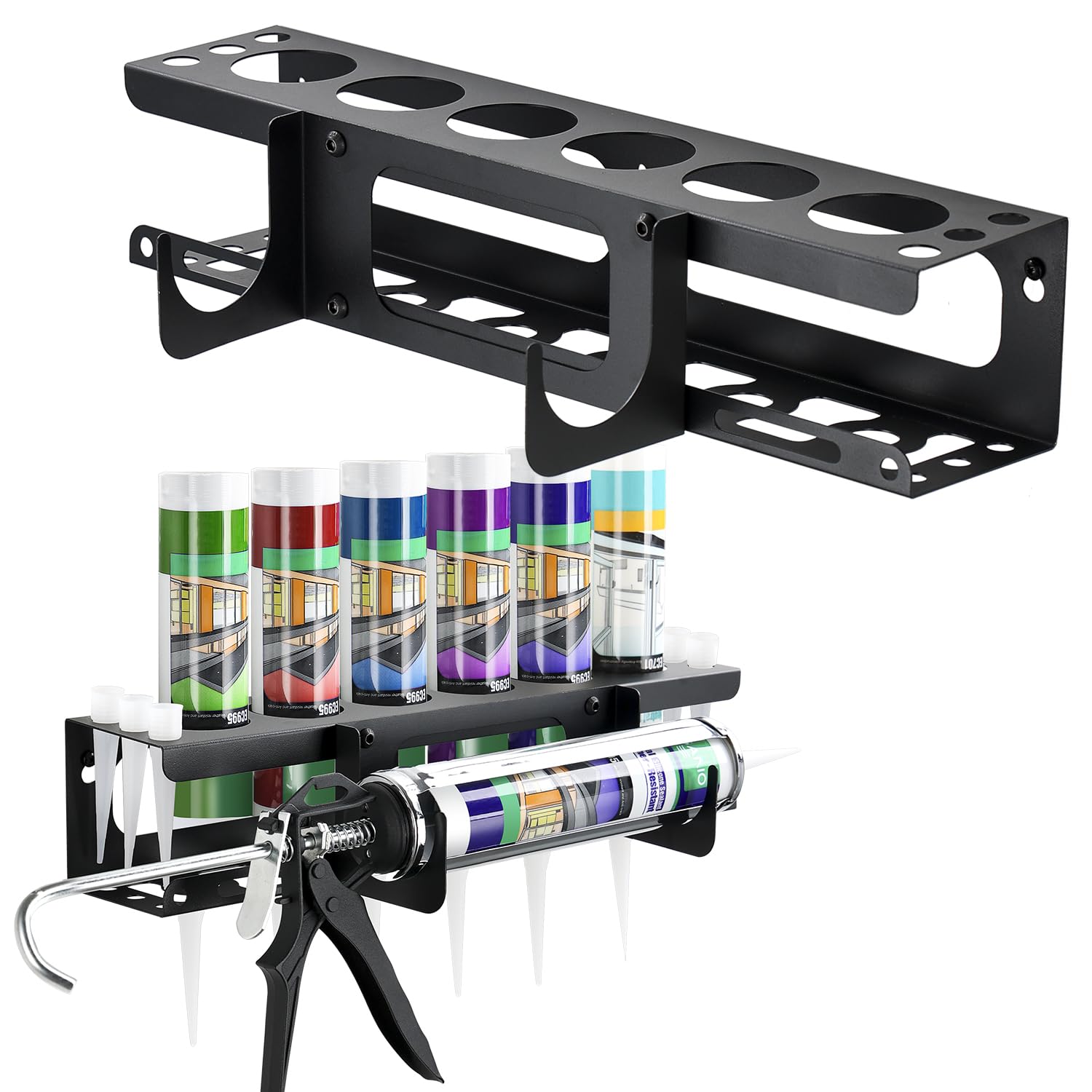 PAKJCKERM caulking gun rack wall mount for quick access and organization.