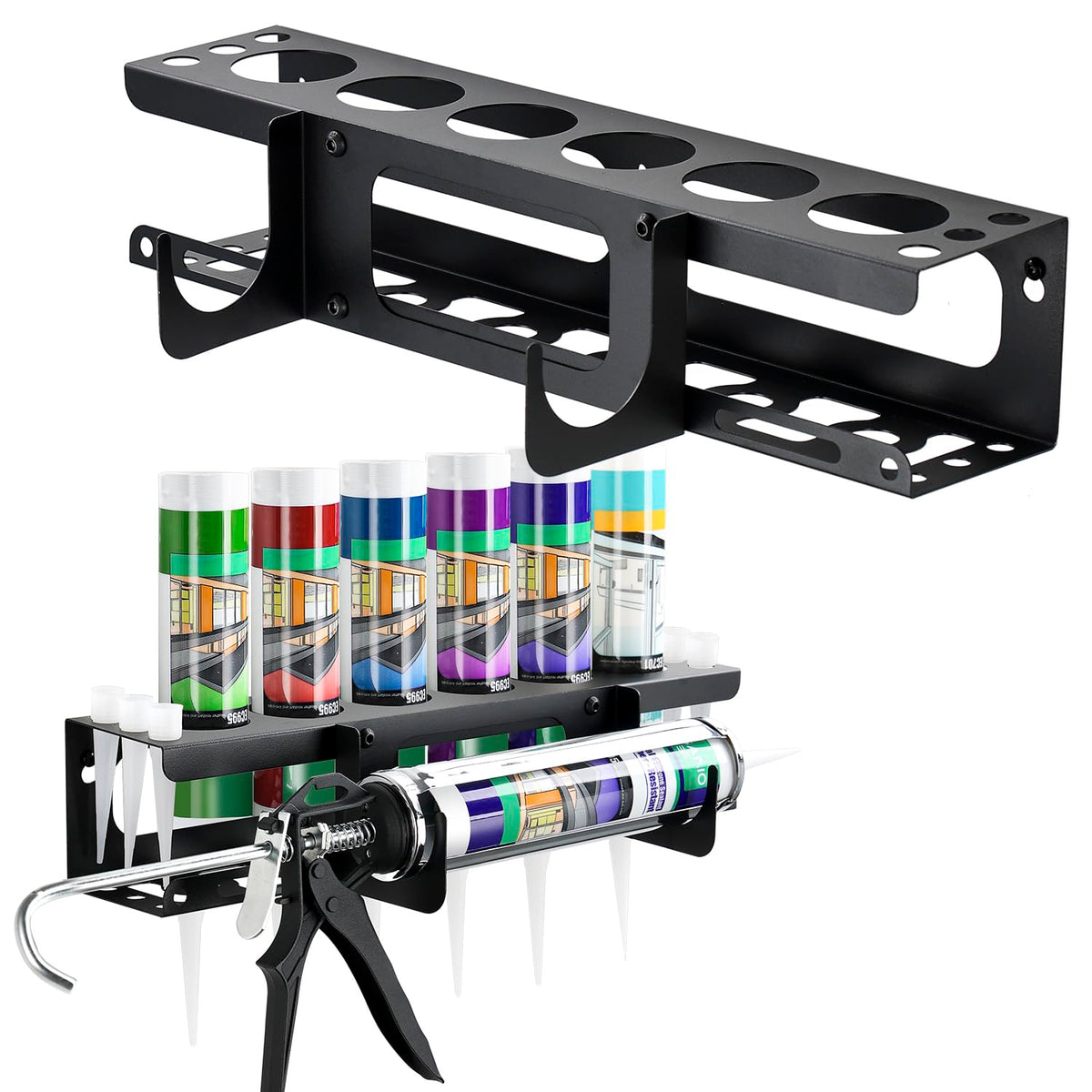 PAKJCKERM caulking gun rack wall mount for quick access and organization.