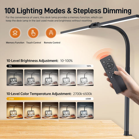 Remote control adjusts brightness and color temperature for Paklighting lamp.