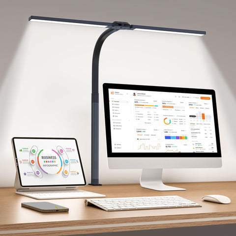 Paklighting LED Desk Lamp with wide light strip brightens large desk for study.