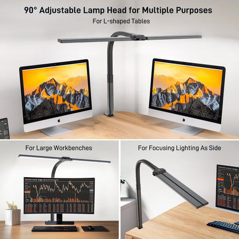 Wide-workbench drafting setup illuminated by Paklighting desk lamp.