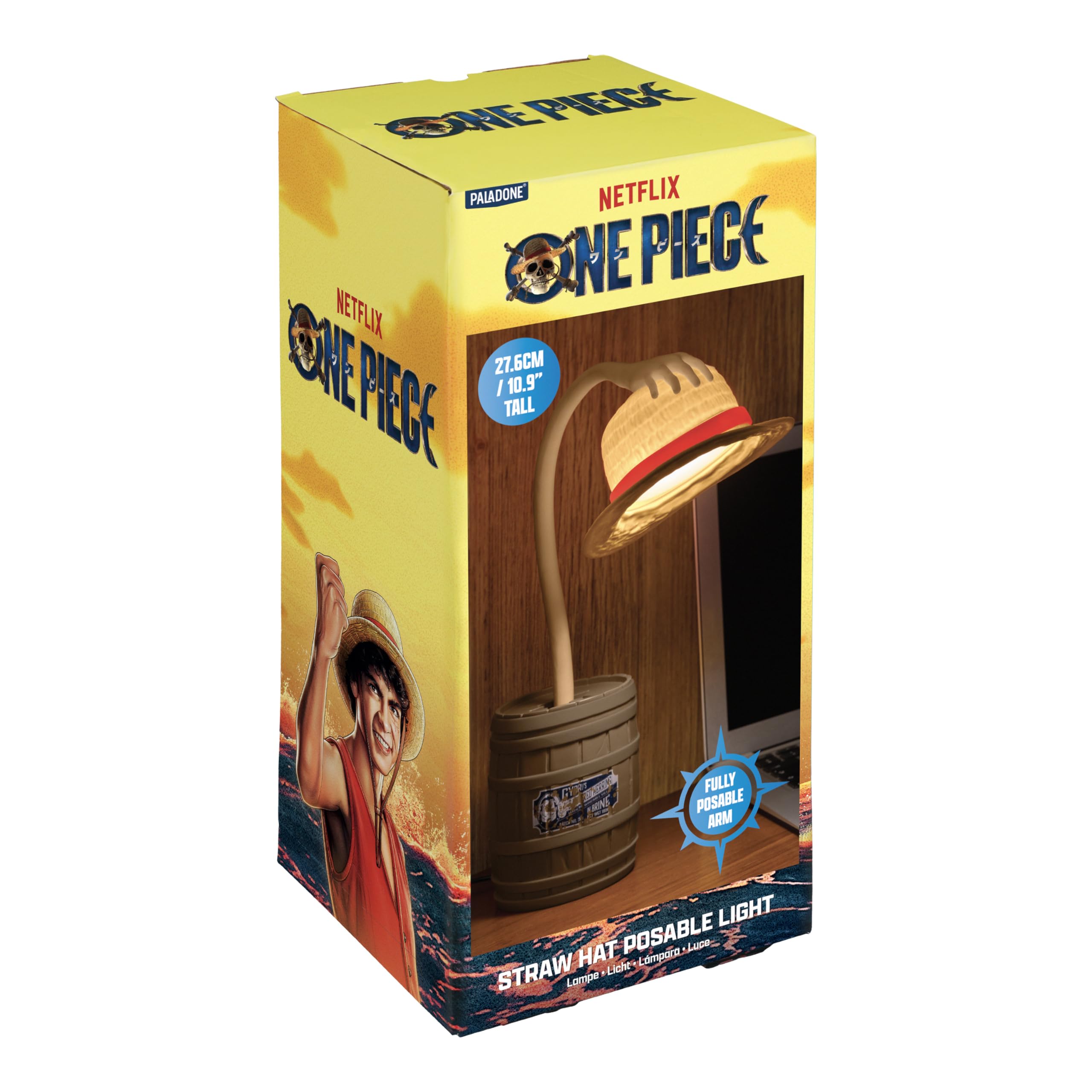 Paladone bendable-arm lamp showing Luffy-inspired pose for reading and tasks