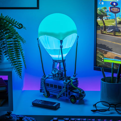 Paladone Fortnite Battle Bus light enhances a bedroom with iconic styling.