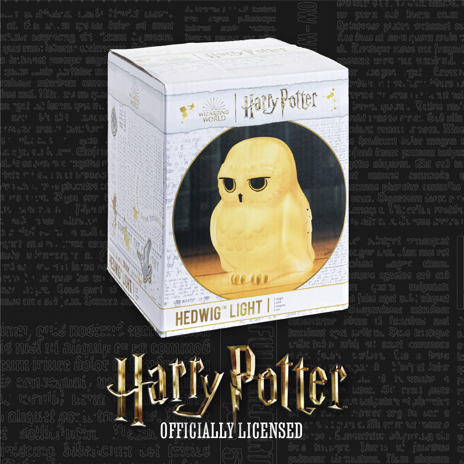 Paladone Hedwig light in black finish adds wizarding charm to desk.