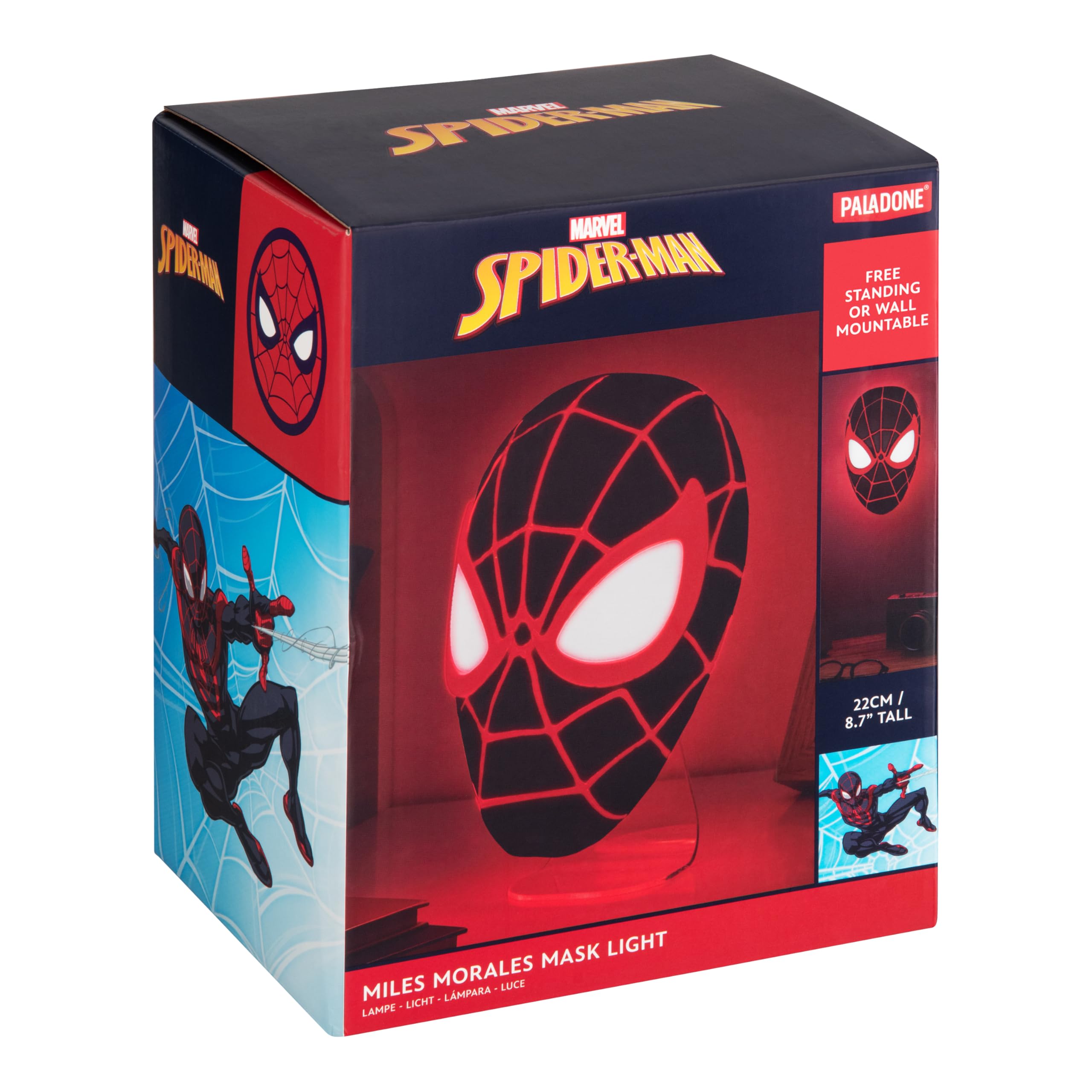 Paladone Miles Morales mask LED light creates atmospheric room ambiance