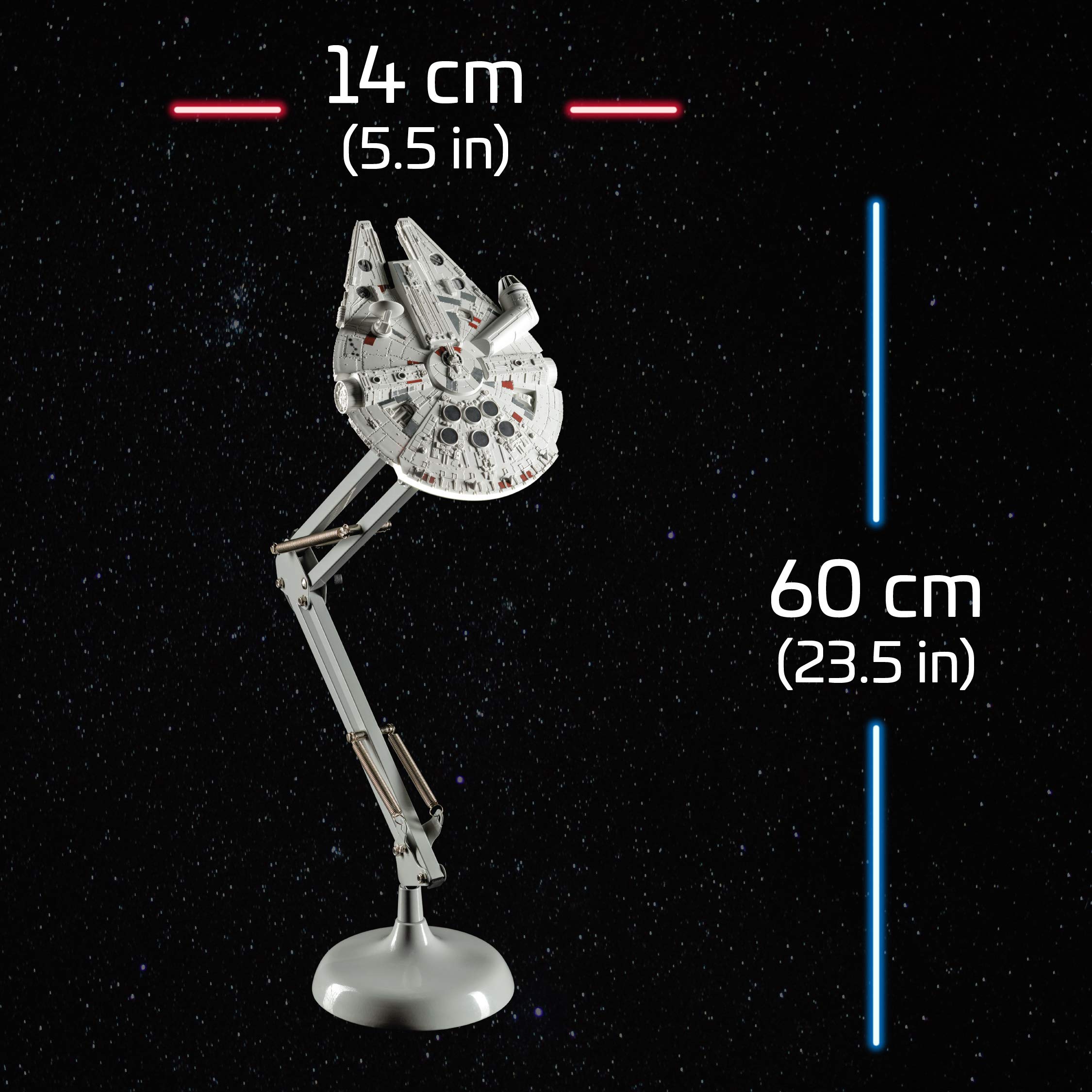 Paladone Millennium Falcon lamp arm extended for flexible lighting.