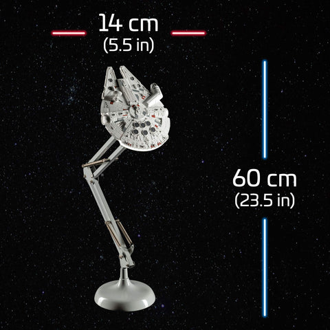 Paladone Millennium Falcon lamp arm extended for flexible lighting.