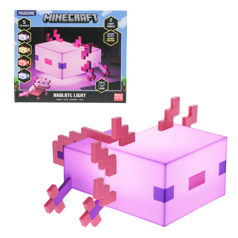 Paladone Minecraft Axolotl Light glows blue to upgrade your desk ambiance.