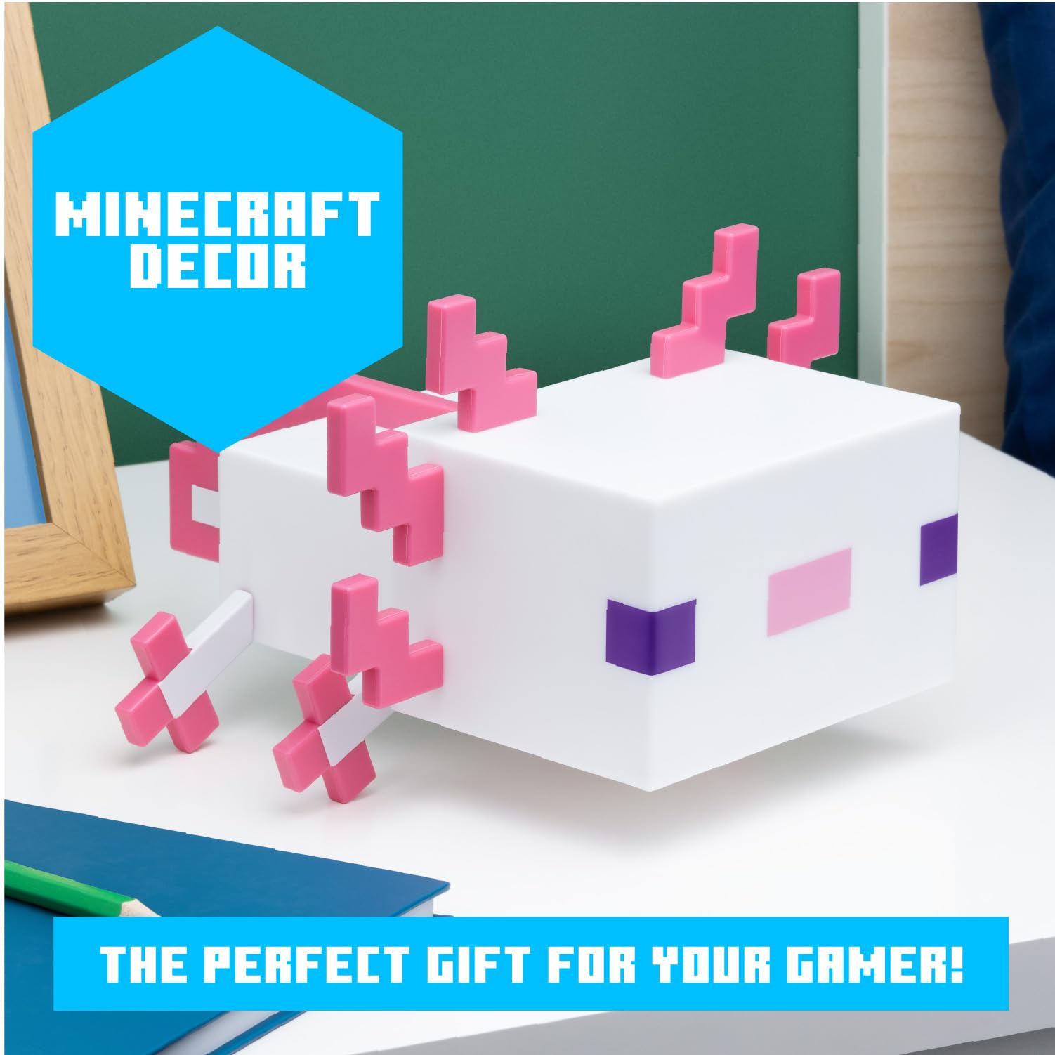 Paladone Minecraft Axolotl Light offers five color modes for mood lighting.