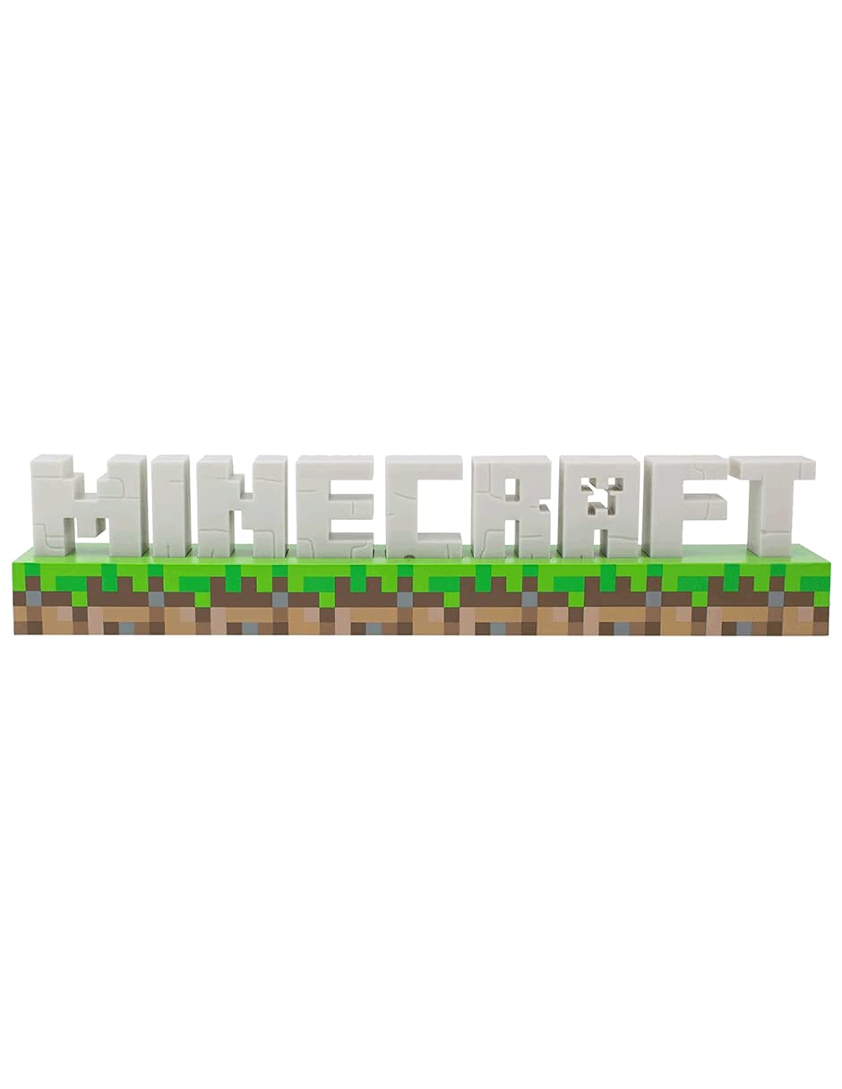 Paladone Minecraft Logo Light powered by USB or batteries for flexible placement.
